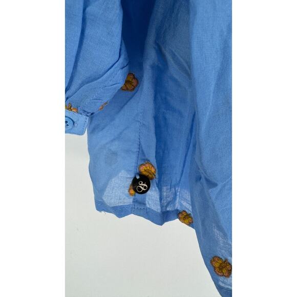 Scotch Soda Womens Blue Gathered 3/4 Sleeve Embroidered Top Size Medium NWT - Picture 9 of 11